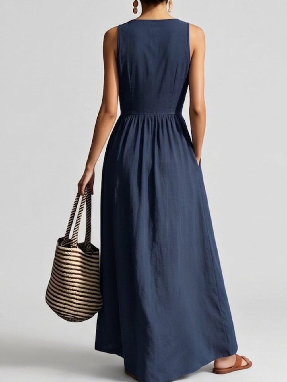 Boho Chic Cotton Sleeveless Maxi Dress with Embroidery And Pockets - Picture 3 of 9